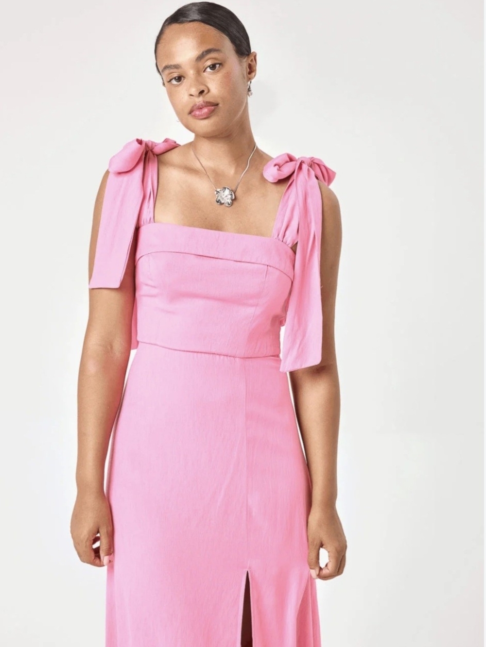 Trixxi Pink Tie Shoulder Strap Midi Dress